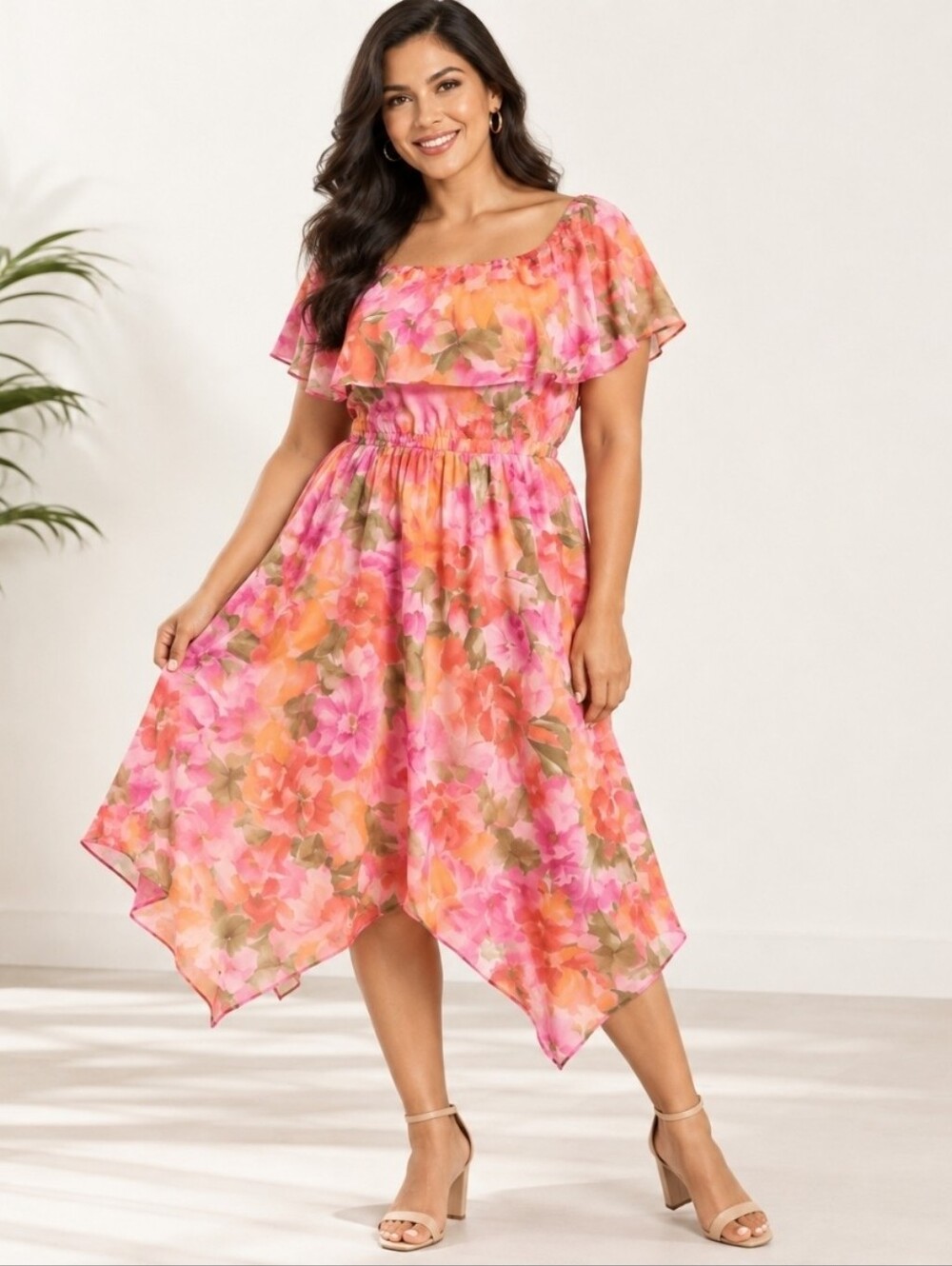 Rabbit Rabbit Rabbit Ruffle Floral Dress with features an off-shoulder neckline